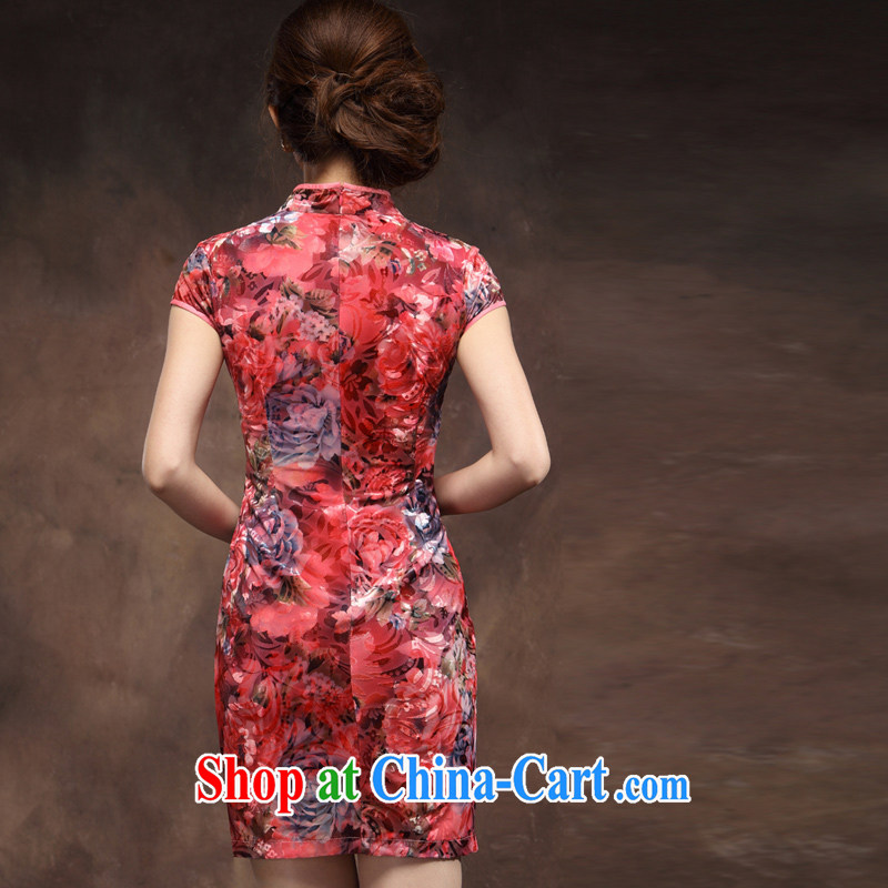 bride's mother married velvet cheongsam dress festive red, cultivating a short, elderly mother-in-law wedding with saffron XXL, music, and shopping on the Internet