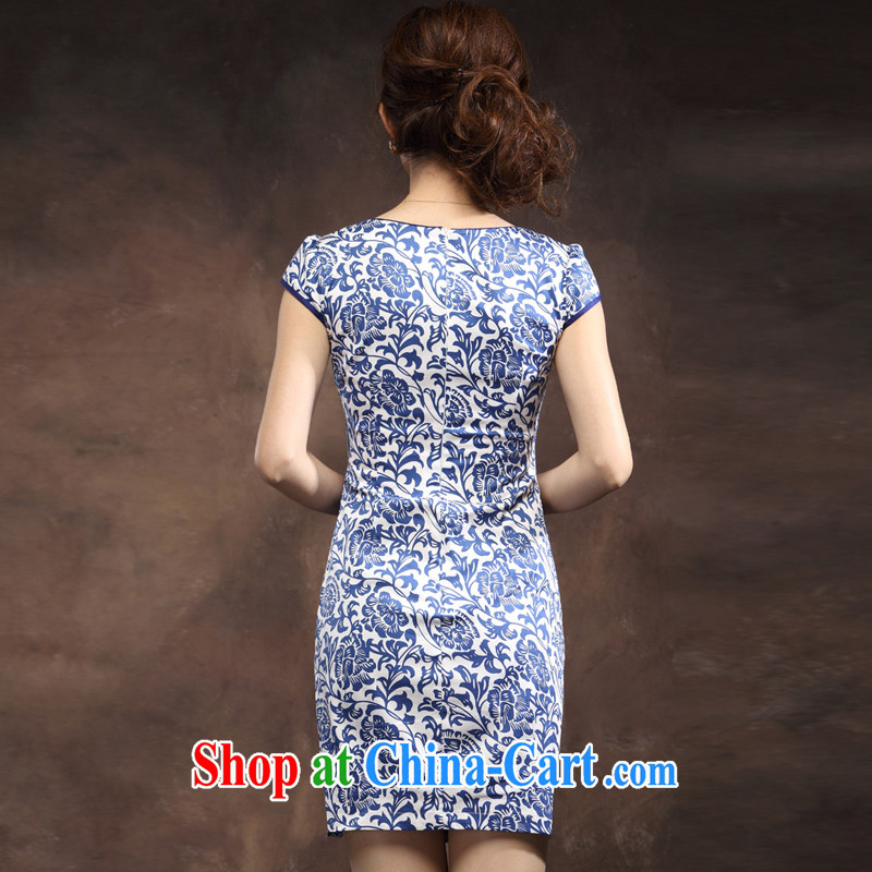 Classic Blue and white porcelain dresses 2014 new summer Chinese Chinese beauty, short-day Ki skirt dresses blue XXXL, music, and shopping on the Internet