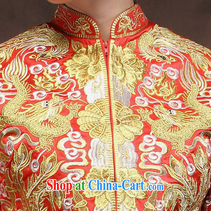 The 5 well Gold and Silver Dragon King of good quality Chinese Antique red marriage toast clothing cheongsam beauty of Queen's red XXL