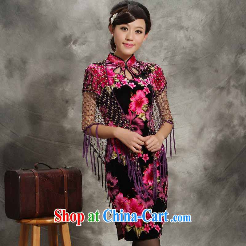 Velvet cheongsam qipao,New 2014 summer wedding mom with short-sleeved retro dresses of 5541 saffron 4 XL, music, dresses/Tang, and shopping on the Internet