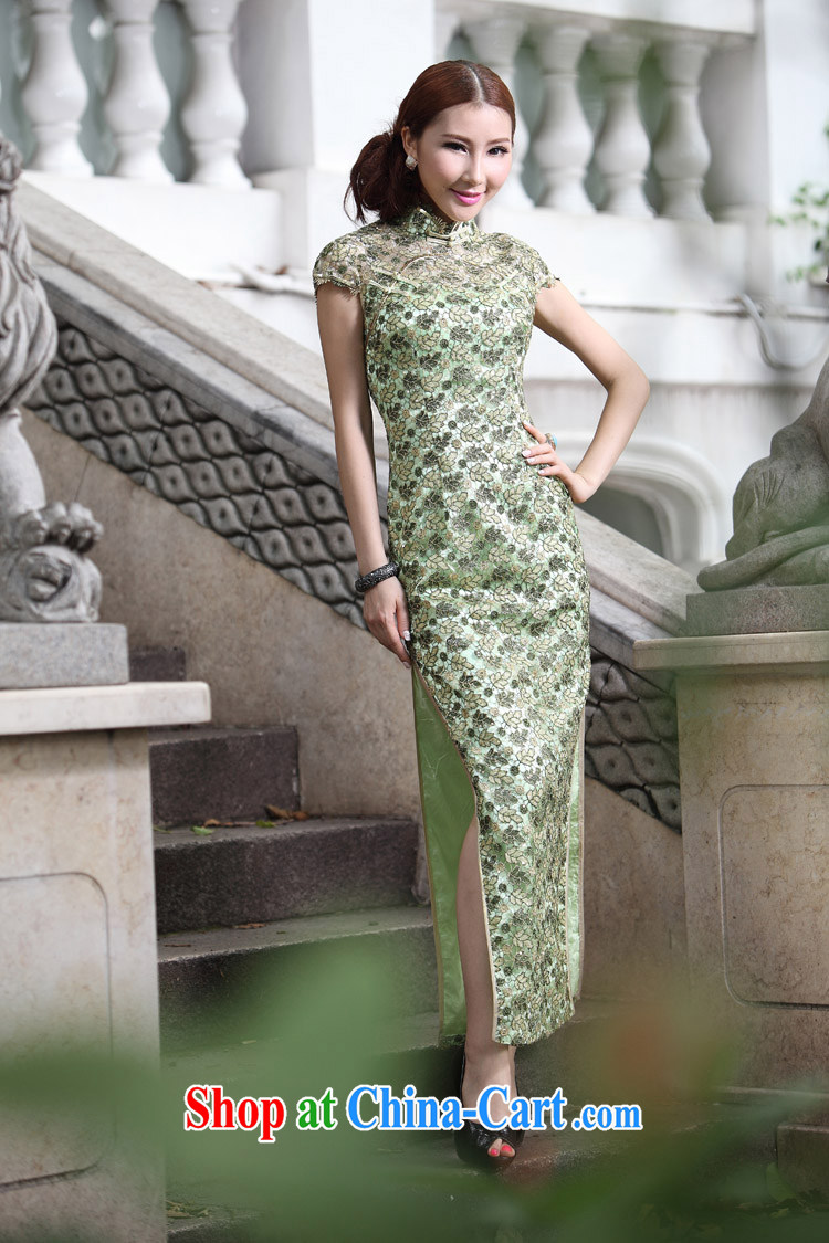 Chinese lace gold thread embroidery High quality long gown 2014 summer new wedding dresses mother dress Evening Dress green short 4 XL pictures, price, brand platters! Elections are good character, the national distribution, so why buy now enjoy more preferential! Health