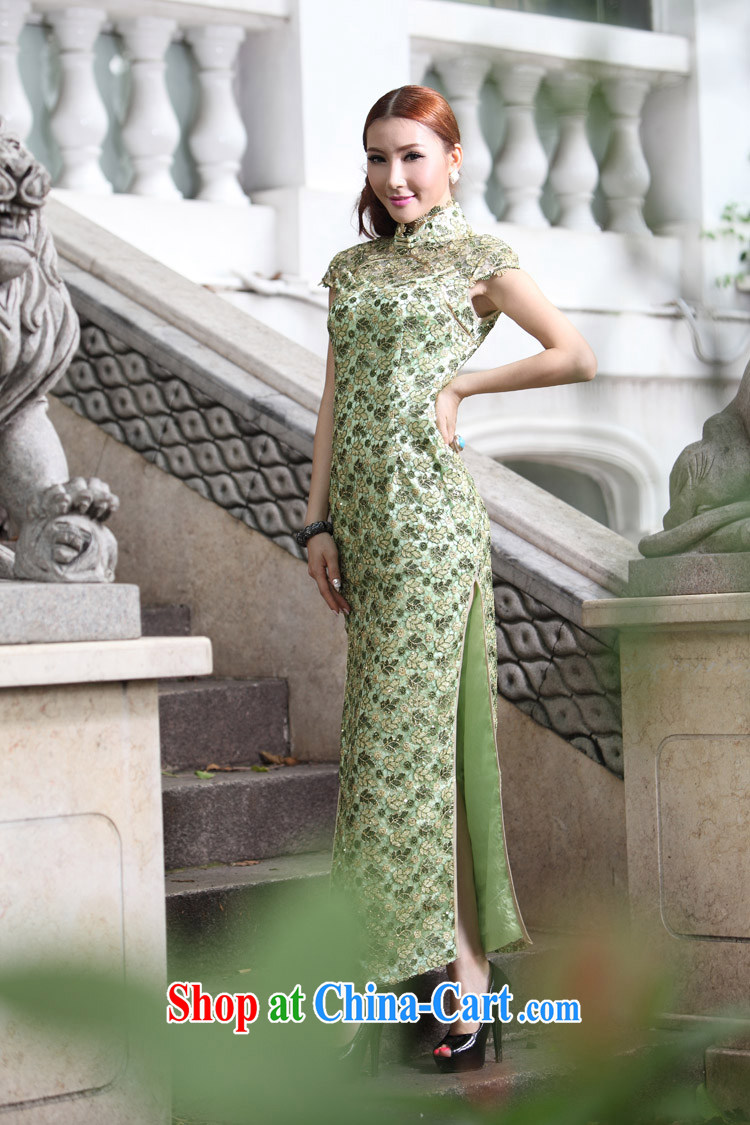 Chinese lace gold thread embroidery High quality long gown 2014 summer new wedding dresses mother dress Evening Dress green short 4 XL pictures, price, brand platters! Elections are good character, the national distribution, so why buy now enjoy more preferential! Health