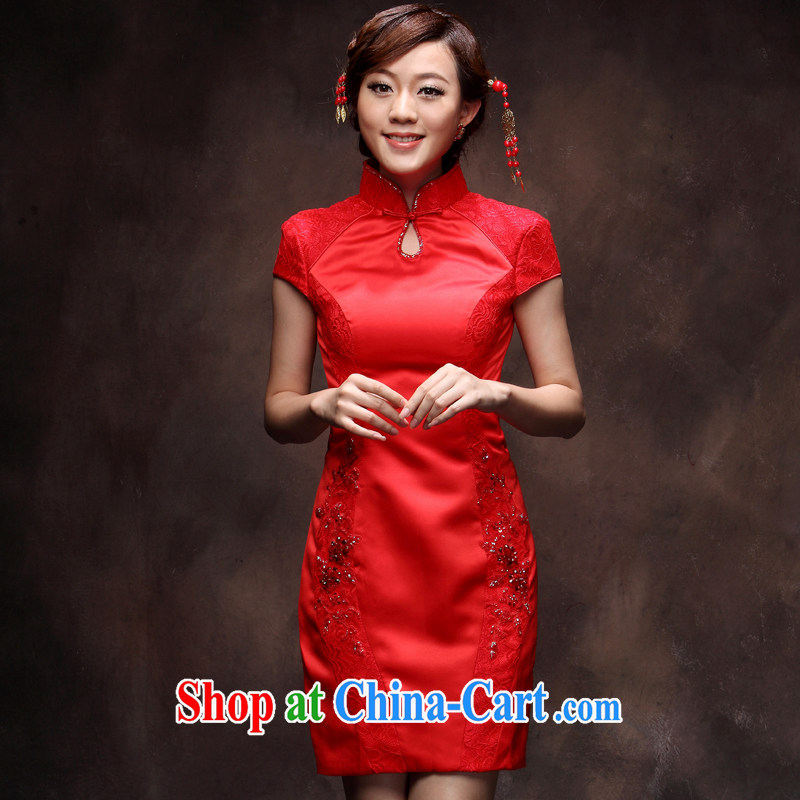 Toasting Service Bridal red autumn and winter 2014 new stylish and improved short, cultivating embroidered wedding dresses skirt red XXL, music, and, shopping on the Internet