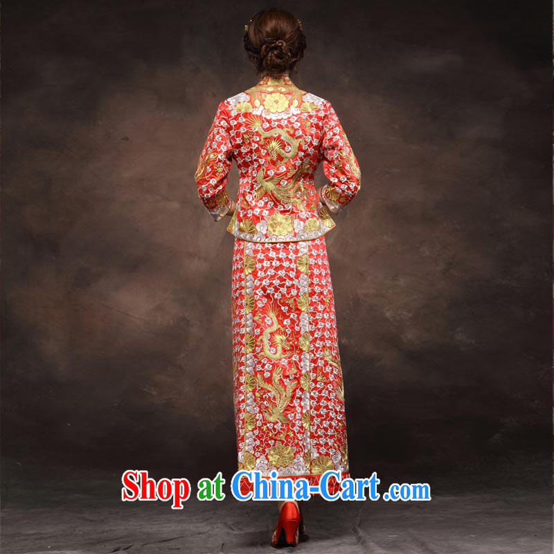 Toast clothing 2014 New Red marriage gold and silver thread dragon in use in 5 skirts and retro married Yi Long cheongsam red XXL, music, and, on-line shopping