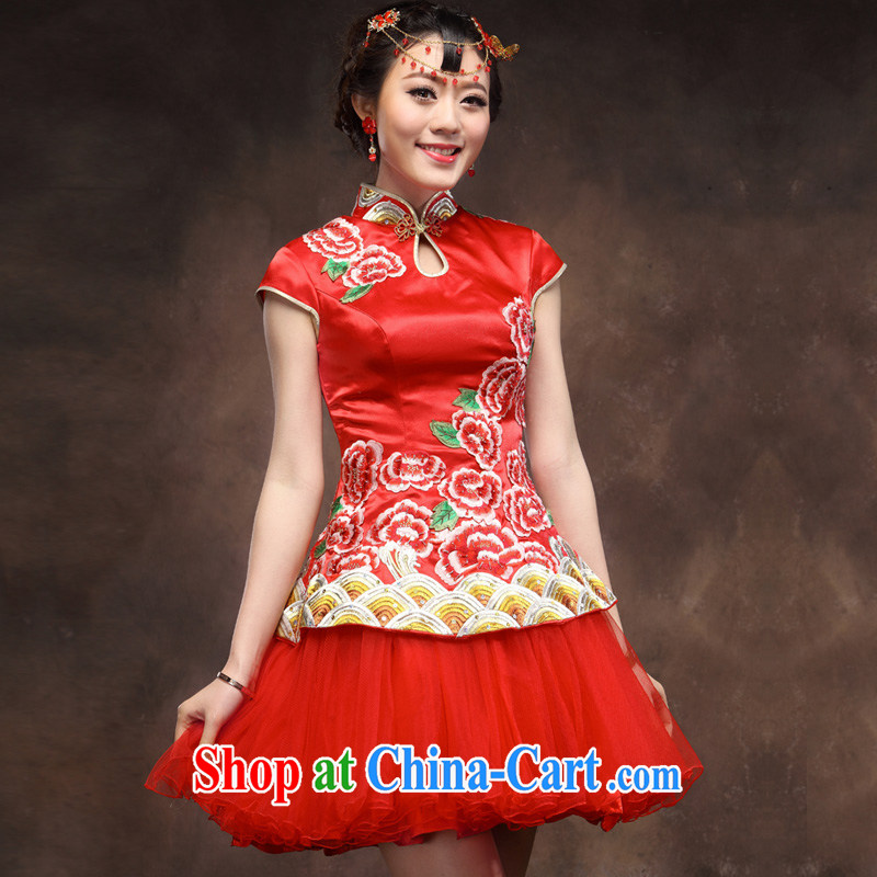 Toast serving red marriage Chinese Antique three-dimensional embroidery manually staple Pearl short cheongsam dress costumes red XXL pictures, price, brand platters! Elections are good character, the national distribution, so why buy now enjoy more preferential! Health