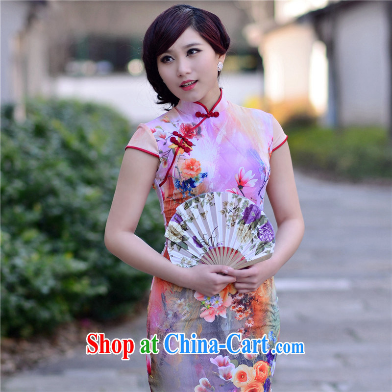 Blossoming Spring and Autumn 2014 the New Silk retro short stylish banquet and elegant ladies dress qipao violet S 7 days no reason for return_