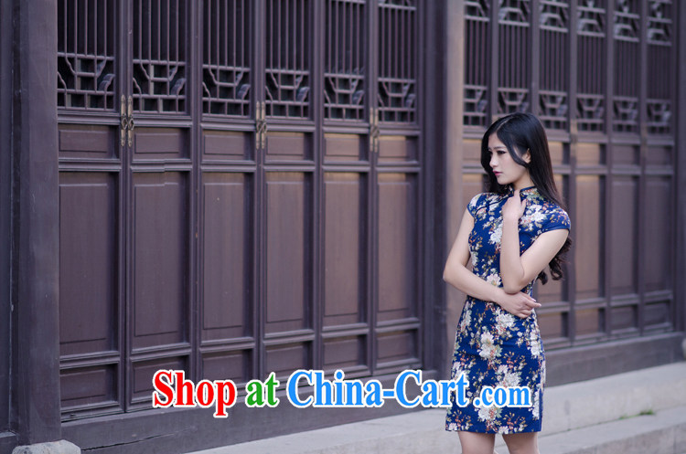 2014 new summer cotton Ma sexy cheongsam dress cultivating improved retro daily short stretch cheongsam dress blue floral M pictures, price, brand platters! Elections are good character, the national distribution, so why buy now enjoy more preferential! Health