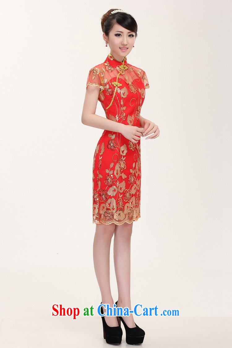 Shez &live autumn new bride toast wedding dress back doors female Chinese dinner dress cheongsam Chinese improved lace Openwork dresses red XXL pictures, price, brand platters! Elections are good character, the national distribution, so why buy now enjoy more preferential! Health