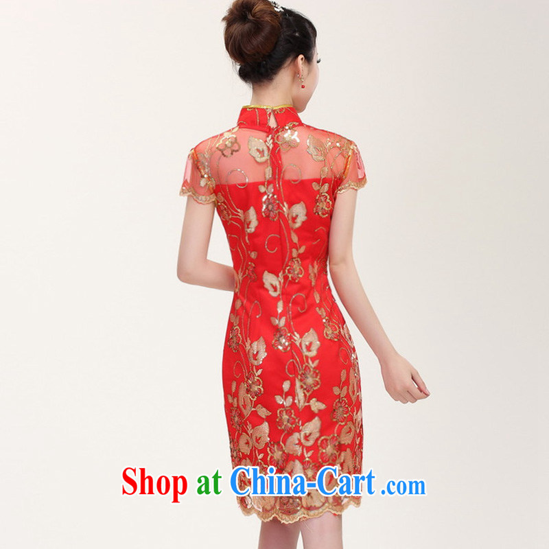 Shez &live autumn new bride toast wedding dress back to doors female Chinese dinner dress cheongsam Chinese improved lace Openwork dresses red XXL, Shez & live, online shopping