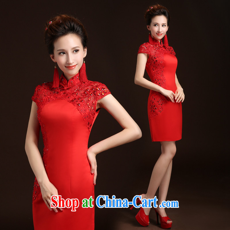 Qi wei summer 2015 New red short marriages served toast cheongsam Chinese, for cultivating package and improved bows service wedding dresses red S, Qi wei (QI WAVE), online shopping