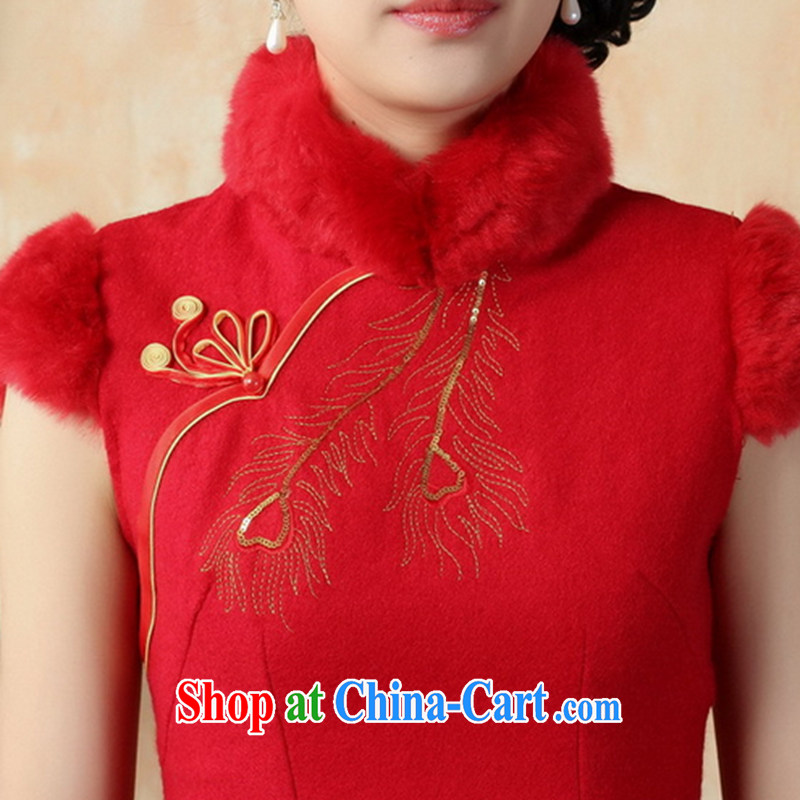 spend the winter New Tang Women's clothes, cheongsam collar Chinese improved classical winter dresses costumes short cheongsam red 2 XL, spend figure, and shopping on the Internet
