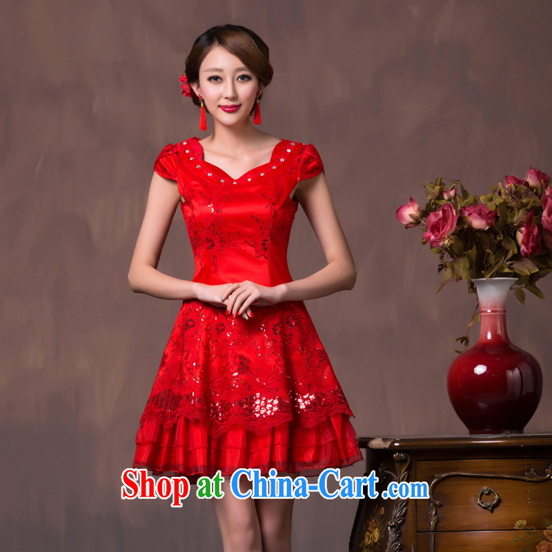 Non-you don't marry summer red wedding dress bridal short lace bows serving Chinese improved retro dresses dresses L, non-you are not married, and shopping on the Internet