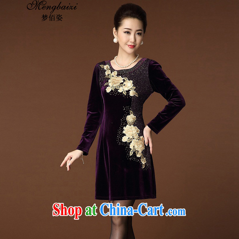 Let Bai colorful 2015 new middle-aged and older embroidery gold velour large, long-sleeved upscale dresses QP 204 #6 purple XL dream Bai beauty, shopping on the Internet