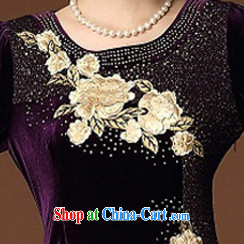 Let Bai colorful 2015 new middle-aged and older embroidery gold velour large, long-sleeved upscale dresses QP 204 #6 purple XL dream Bai beauty, shopping on the Internet