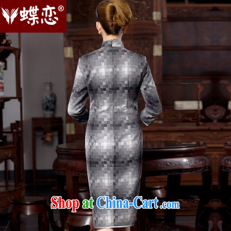 Butterfly Lovers spring 2015 the new, improved stylish 7 cuff cheongsam dress retro long Chinese qipao dress 49,054 gray mosaic XXL, Butterfly Lovers, shopping on the Internet