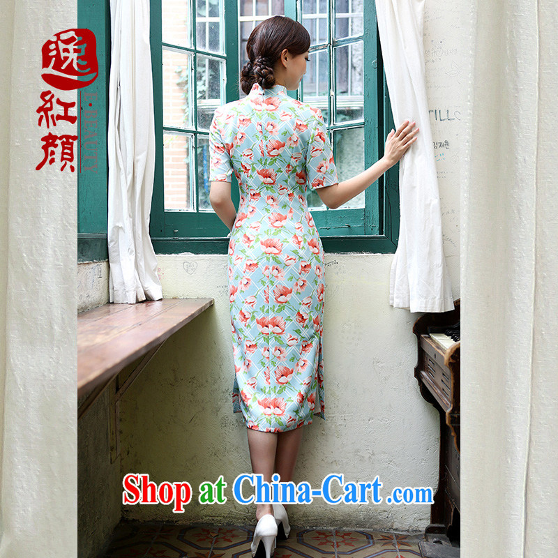 once and for all and fatally jealous autumn leaves stamp emulation the cheongsam dress autumn is improved and stylish beauty cheongsam dress retro Green S, fatally jealous once and for all, and, on-line shopping