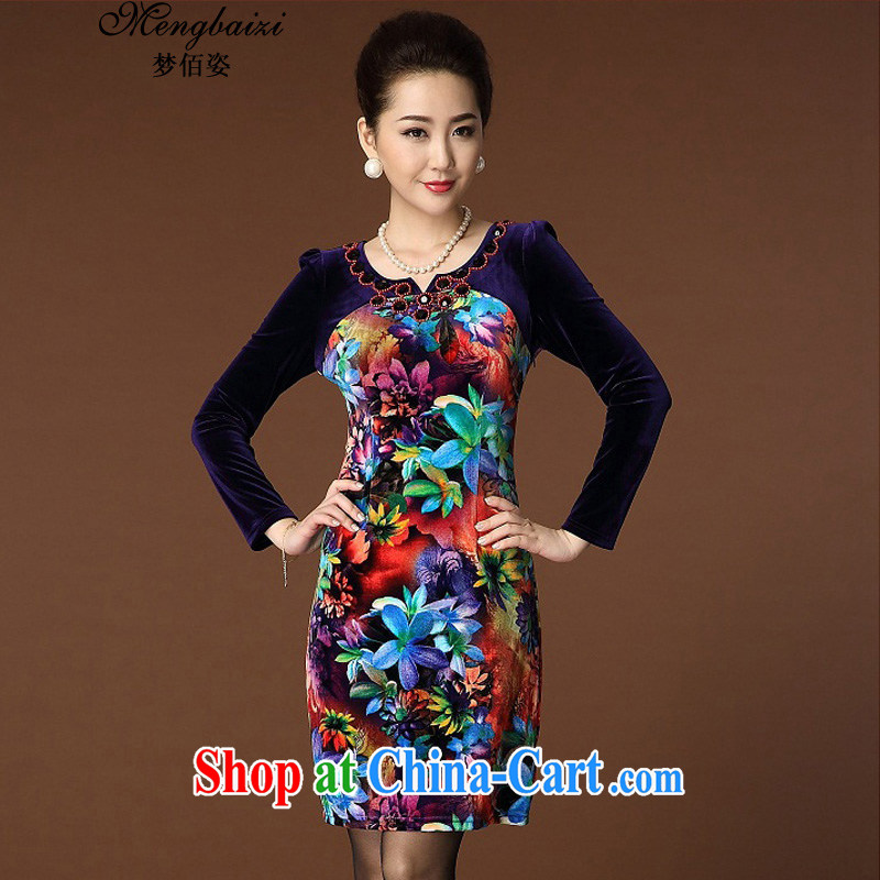 Let Bai colorful 2015 new stamp duty staple Pearl XL style velvet dress mother load JQP 203 _100 3 XXXL