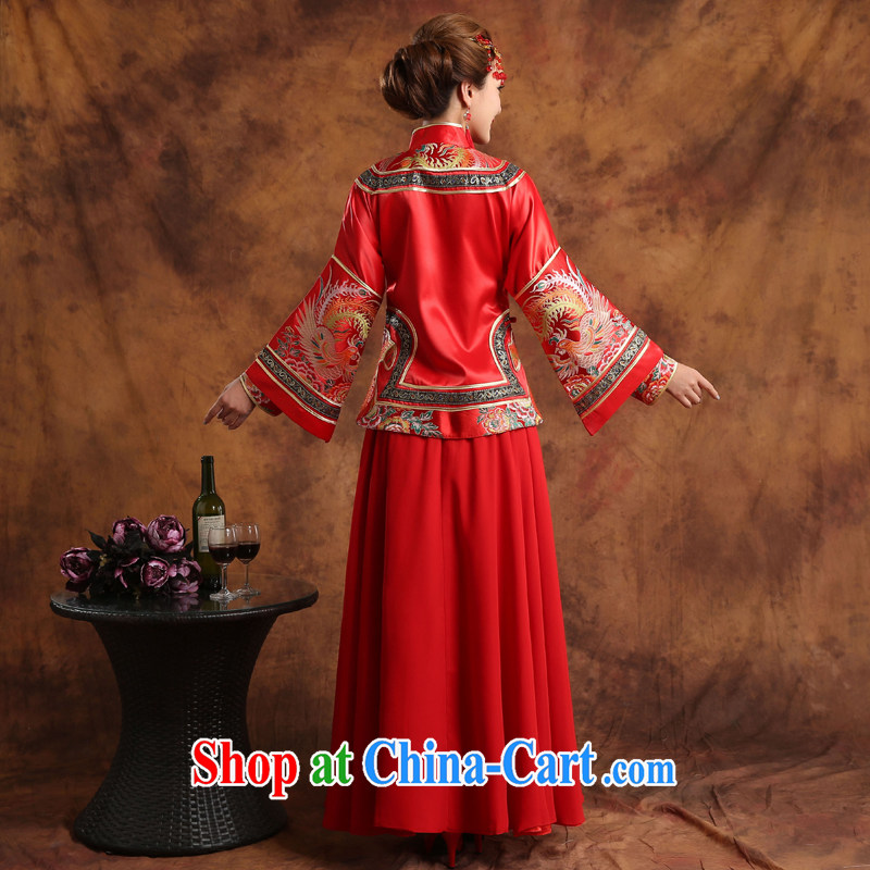 Qi wei served toast summer 2015 new Chinese wedding toast service bridal show reel service wedding toast serving Phoenix and long-sleeved wedding dresses embroidered Sau kimono Q 14 red XL, Qi wei (QI WAVE), online shopping