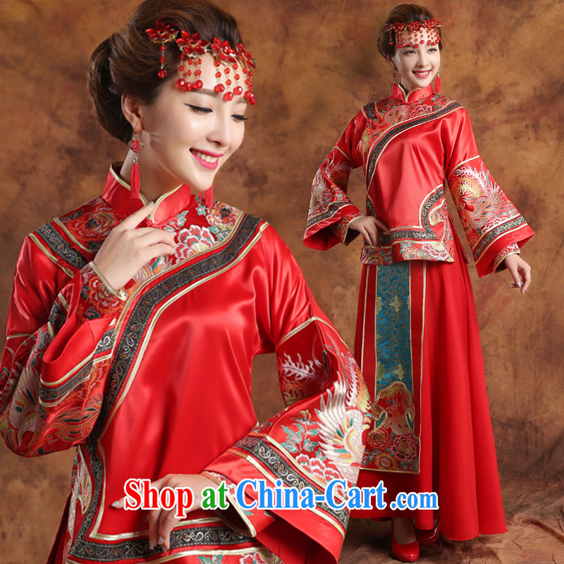 Qi wei served toast summer 2015 new Chinese wedding toast service bridal show reel service wedding toast serving Phoenix and long-sleeved wedding dresses embroidered Sau kimono Q 14 red XL, Qi wei (QI WAVE), online shopping