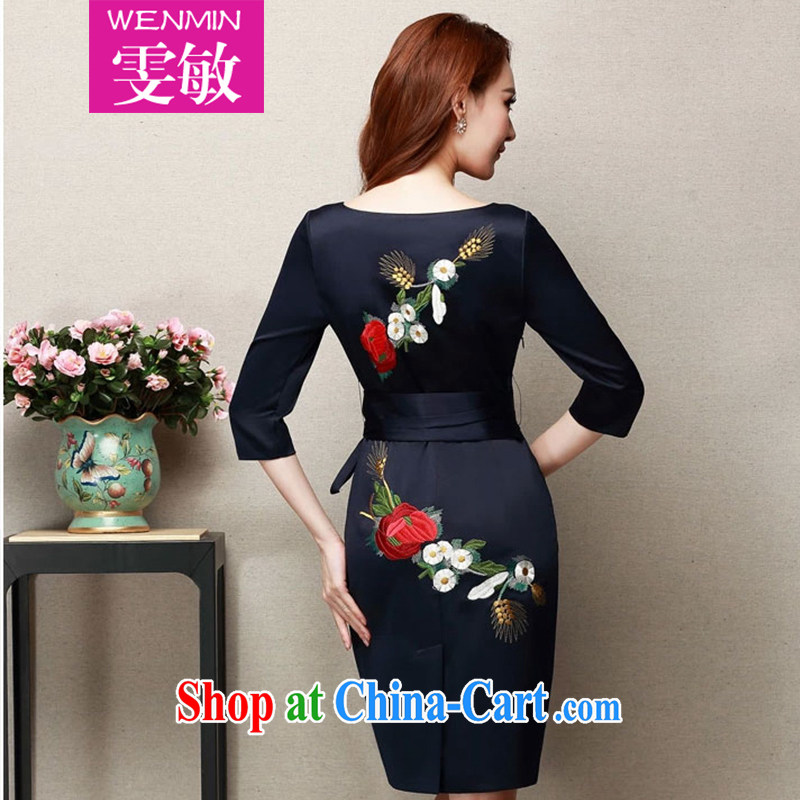 Wen Min autumn 2014 the new noble aura dinner dress cheongsam embroidered dresses women 8905 half blue XXXL, Wen Min, shopping on the Internet
