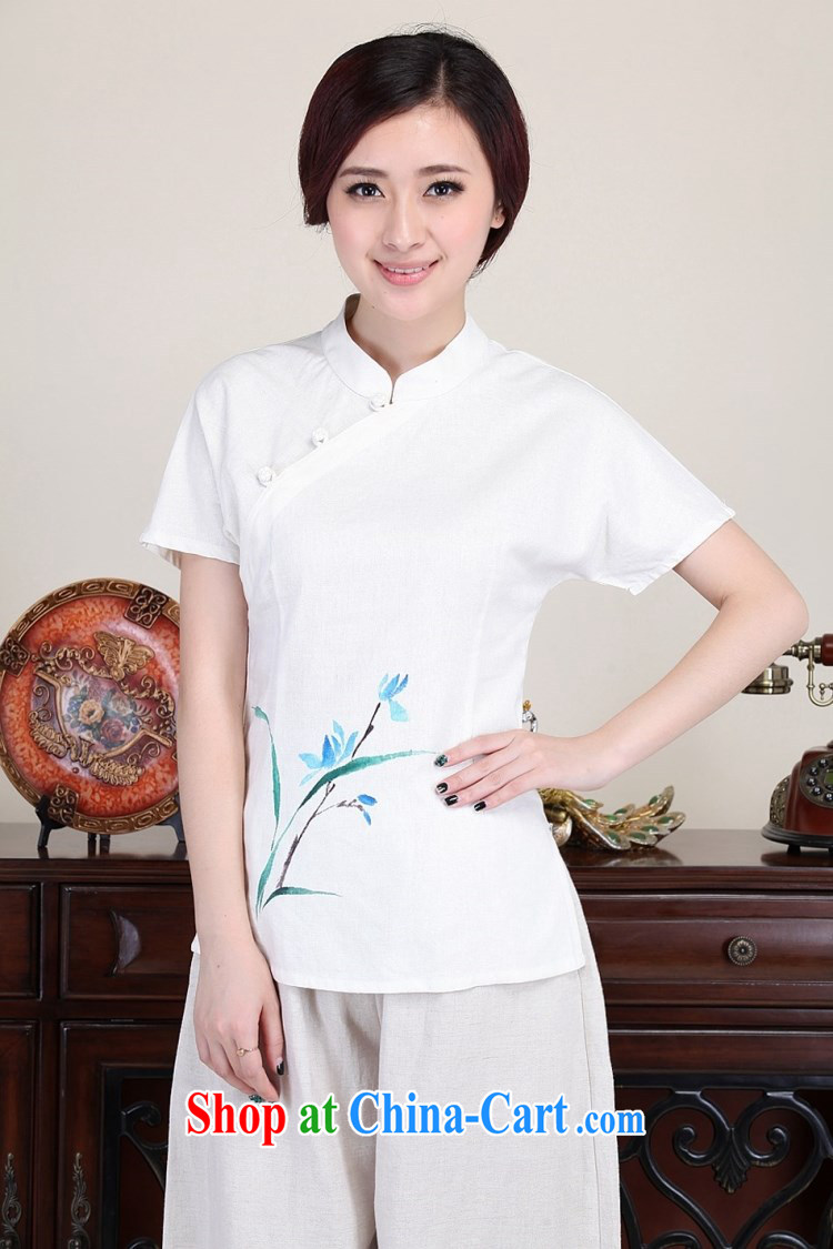 LO . MU Beauty autumn cotton Ma hand painted Orchid T-shirt ladies white tie short-sleeved cotton the Chinese China wind white XXL the XL pictures, price, brand platters! Elections are good character, the national distribution, so why buy now enjoy more preferential! Health