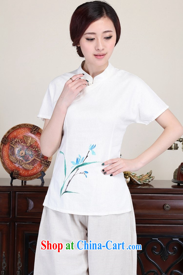 LO . MU Beauty autumn cotton Ma hand painted Orchid T-shirt ladies white tie short-sleeved cotton the Chinese China wind white XXL the XL pictures, price, brand platters! Elections are good character, the national distribution, so why buy now enjoy more preferential! Health