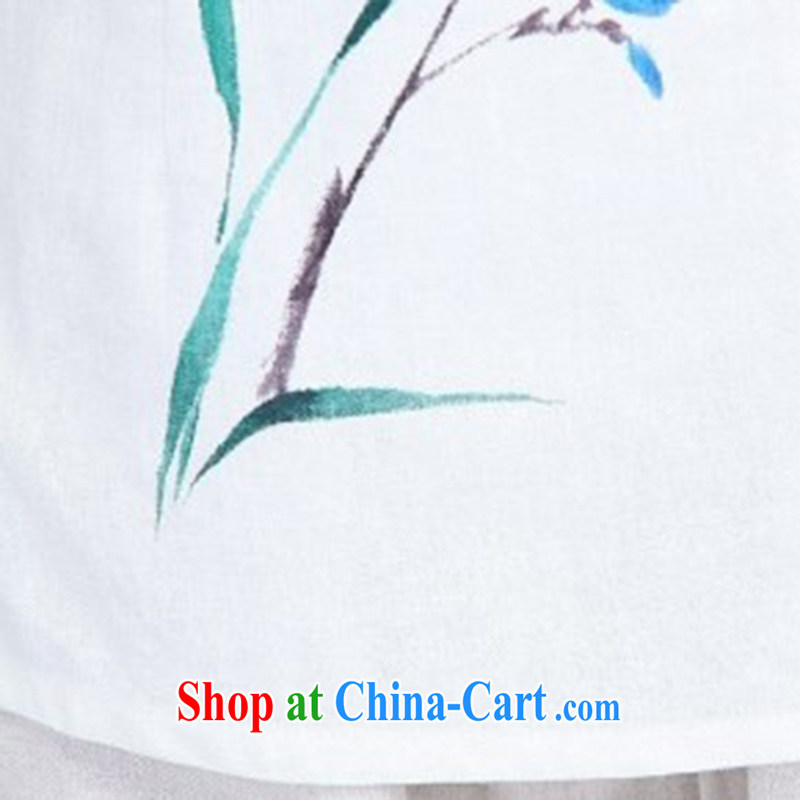 LO . MU Beauty autumn cotton Ma hand painted Orchid T-shirt ladies white tie short-sleeved cotton Ma Tang on China wind white XXL the XL, LO . MU Beauty outfit,/Tang, and shopping on the Internet