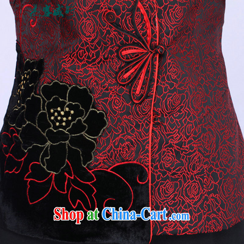 Jessup, autumn and winter, the fall on the collar manual tray snaps embroidered Chinese beauty Chinese T-shirt girl jacket J 0064 black XXXL, Jessup, and shopping on the Internet