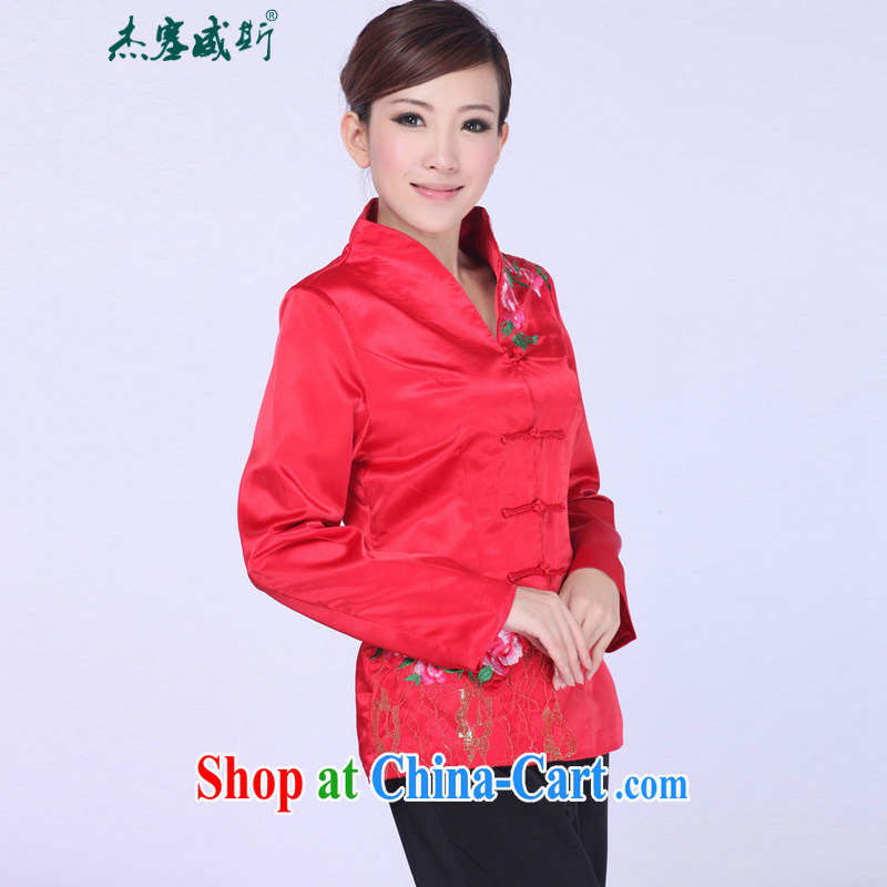 Cheng Kejie, Wiesbaden, autumn and winter, the autumn with sepia, for embroidered hand tie Sau San Tong replacing T-shirt girl jacket J 0060 red XXXL, Jessup, qipao/Tang, and shopping on the Internet