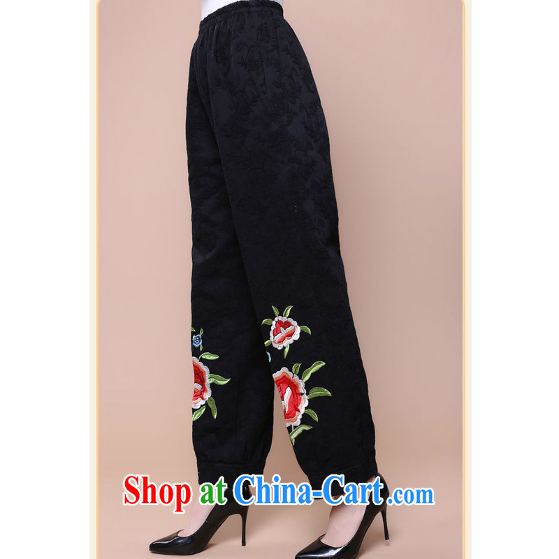 Forest narcissus fall 2014 the new loose the Code, older mothers with cotton jacquard elastic waist short pants with FGR - B 131 black XXXL, forest narcissus (SenLinShuiXian), online shopping