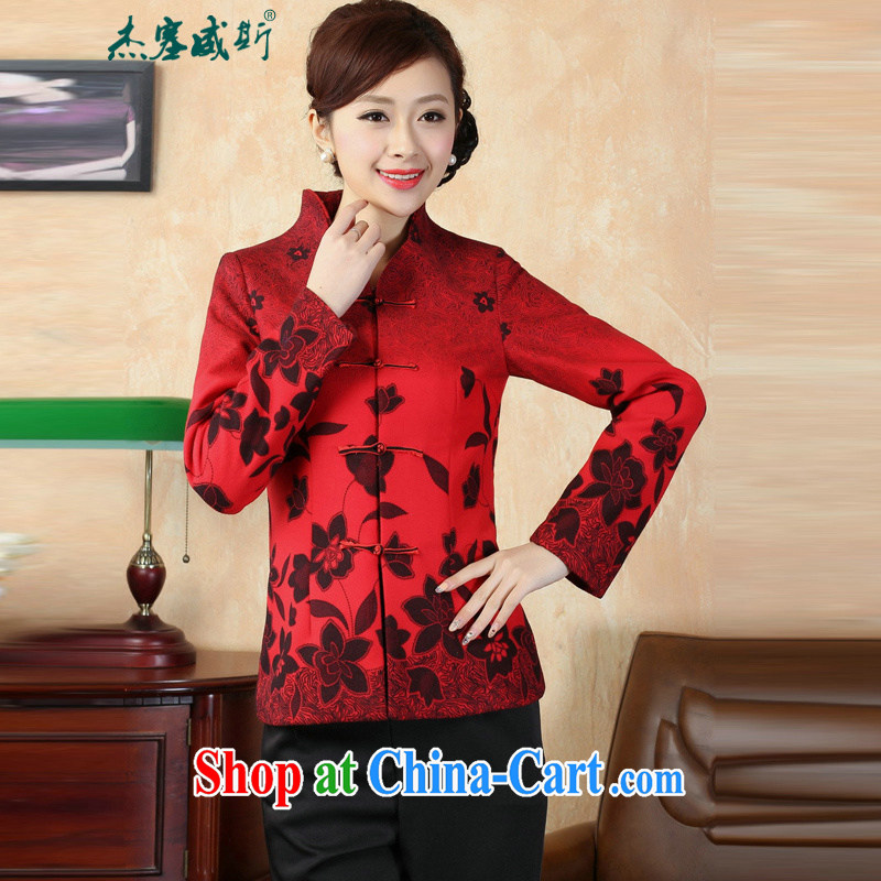 Jessup, autumn and winter, the stamp duty, for manually click the snap-chinese Chinese T-shirt jacket J 0067 red XXXL