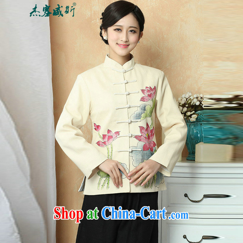Jessup, autumn and winter, new elegant Ethnic Wind, for manually click the Snap hand-painted embossed Chinese T-shirt Tang jackets M 2390 - 2 beige XXXL