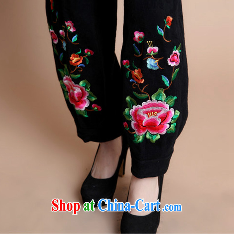 Arrogant season 2014 winter new middle-aged and older female long-sleeved Ethnic Wind mother women trousers relaxed and stylish embroidered cotton large code Tang black XXXL, arrogant season (OMMECHE), online shopping
