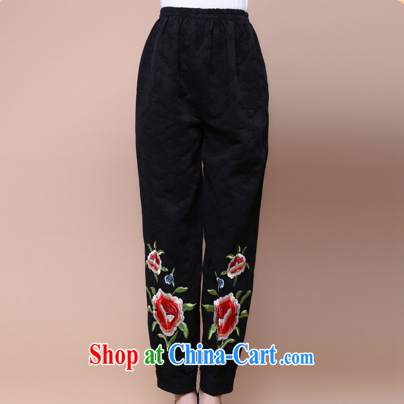 Arrogant season autumn 2014 middle-aged and older female MOM pants Autumn Chinese Embroidery girls trousers Casual Trousers Ethnic Wind larger Elasticated waist picture color XXXL