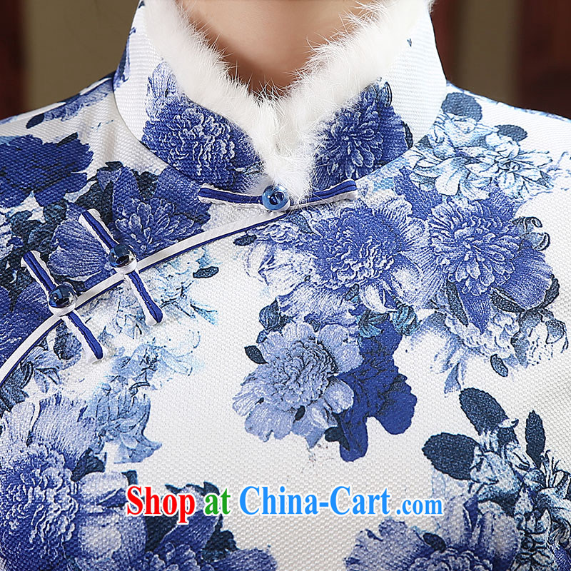 The CYD HO Kwun Tong' blue the rabbit hair clip cotton robes 2015 autumn and winter with new retro blue and white porcelain QD 4912 blue-and-white XXL, Sau looked Tang, shopping on the Internet