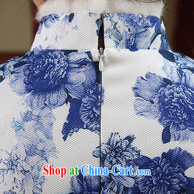 The CYD HO Kwun Tong' blue the rabbit hair clip cotton robes 2015 autumn and winter with new retro blue and white porcelain QD 4912 blue-and-white XXL, Sau looked Tang, shopping on the Internet