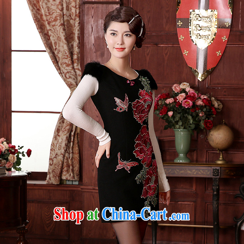 The CYD HO Kwun Tong' butterfly fatally jealous 2015 winter clothing hair dresses? retro improved fall and winter embroidered dresses FW 4925 black XXL, Sau looked Tang, shopping on the Internet