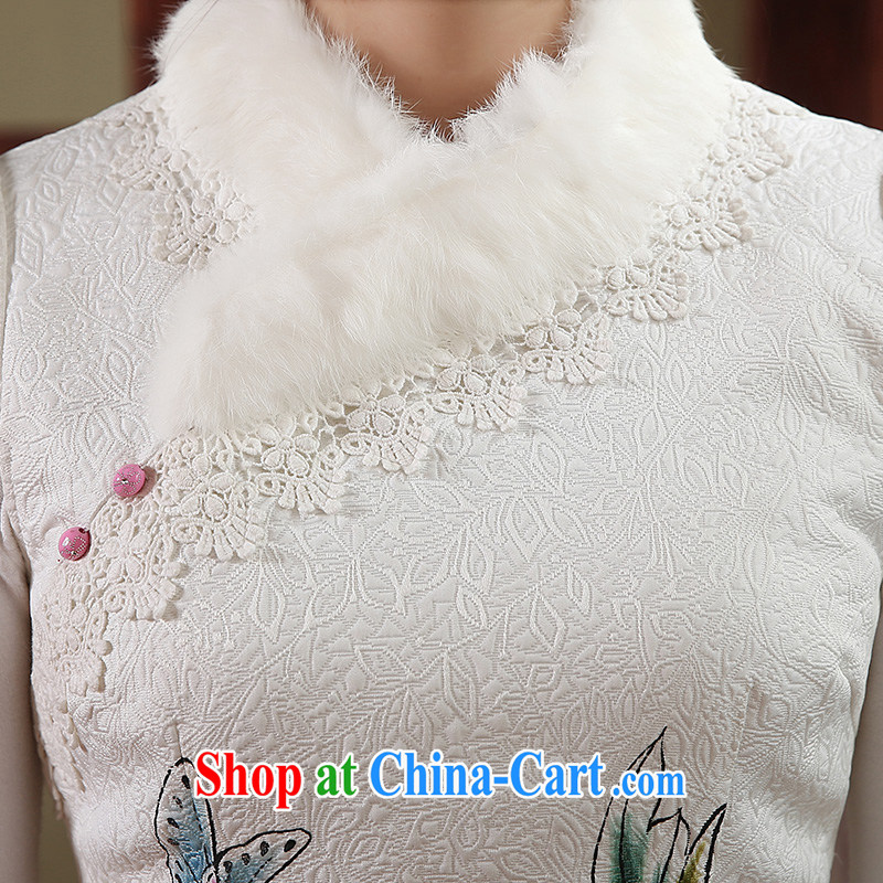 The CYD HO Kwun Tong' butterfly, winter clothes and hair clip cotton robes 2014 autumn and winter improved stylish dresses QD 4915 white XL, Sau looked Tang, shopping on the Internet
