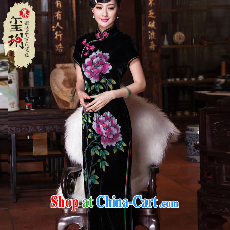 Yin Yue seal autumn new ethnic wind hand-painted silk cashmere long cheongsam dress improved flag Ms. elegant robe skirt picture color XXL seal, Yin Yue, shopping on the Internet