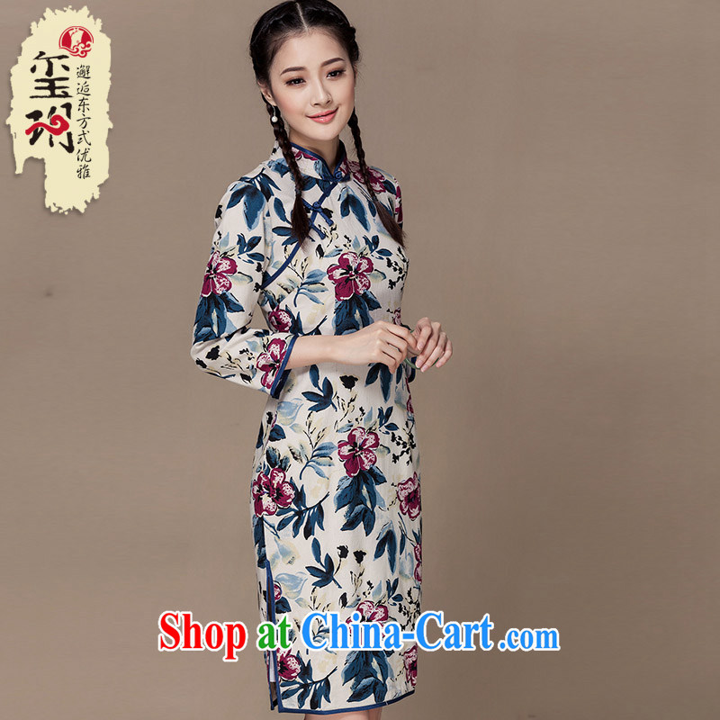 Yin Yue seal 2015 autumn new cotton Ma long-sleeved robes of Korea wind daily improved Chinese cheongsam dress picture color S
