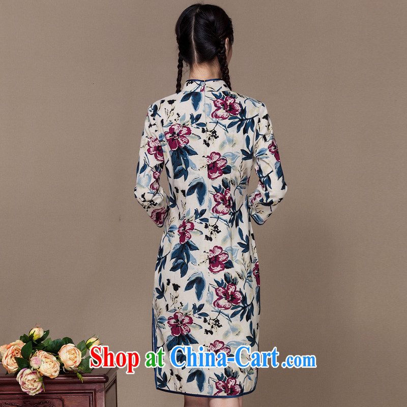 Royal Seal Yin Yue 2015 autumn new cotton Ma long-sleeved robes of Korea wind daily improved Chinese cheongsam dress picture color S seal, Yin Yue, shopping on the Internet