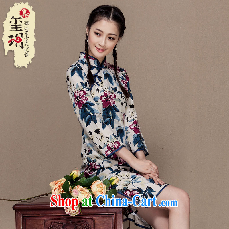 Royal Seal Yin Yue 2015 autumn new cotton Ma long-sleeved robes of Korea wind daily improved Chinese cheongsam dress picture color S seal, Yin Yue, shopping on the Internet