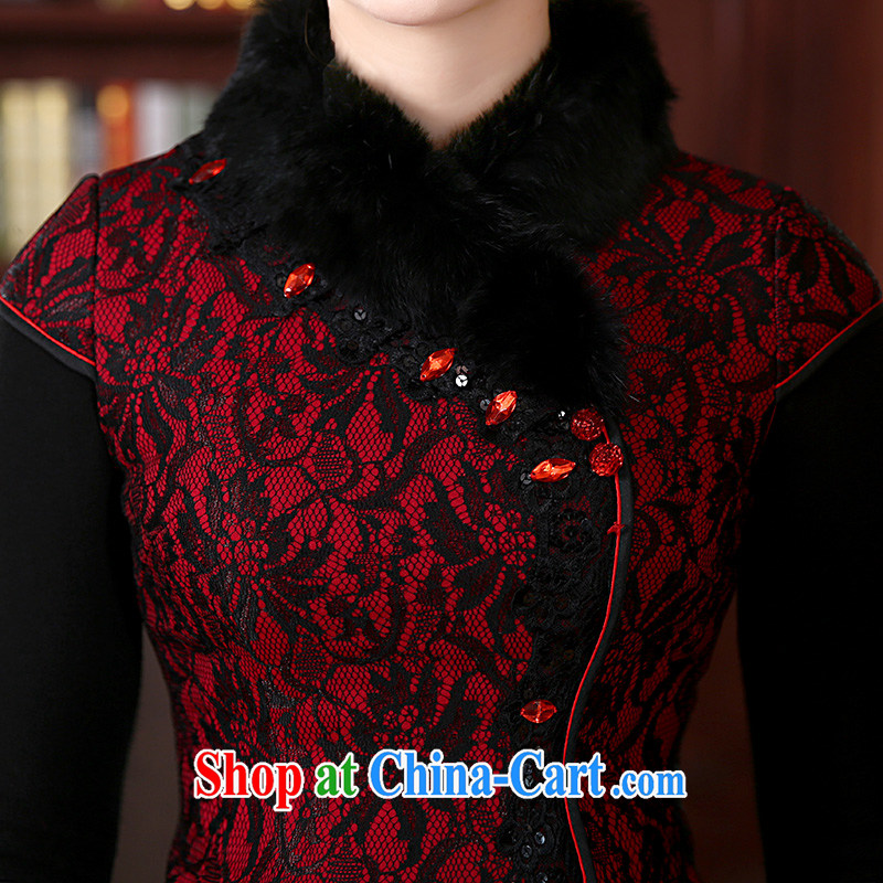 The CYD HO Kwun Tong' Night Hong Kong Red Cross winter fitted with cotton robes retro improved 2015 gross new collar dresses QD 4904 and black and red XXL, Sau looked Tang, and shopping on the Internet