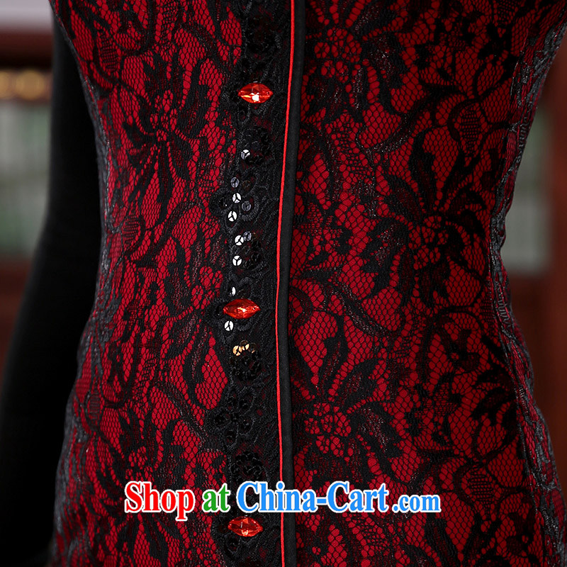 The CYD HO Kwun Tong' Night Hong Kong Red Cross winter fitted with cotton robes retro improved 2015 gross new collar dresses QD 4904 and black and red XXL, Sau looked Tang, and shopping on the Internet