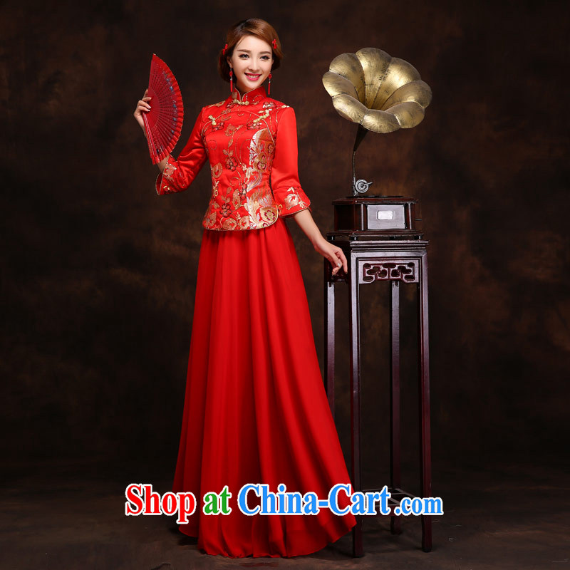 Love Life spring and summer Chinese qipao Long Red Beauty embroidered bride's wedding toast service back to the female Red XXXL, love life, and shopping on the Internet