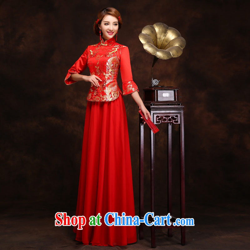 Love Life spring and summer Chinese qipao Long Red Beauty embroidered bride's wedding toast service back to the female Red XXXL, love life, and shopping on the Internet