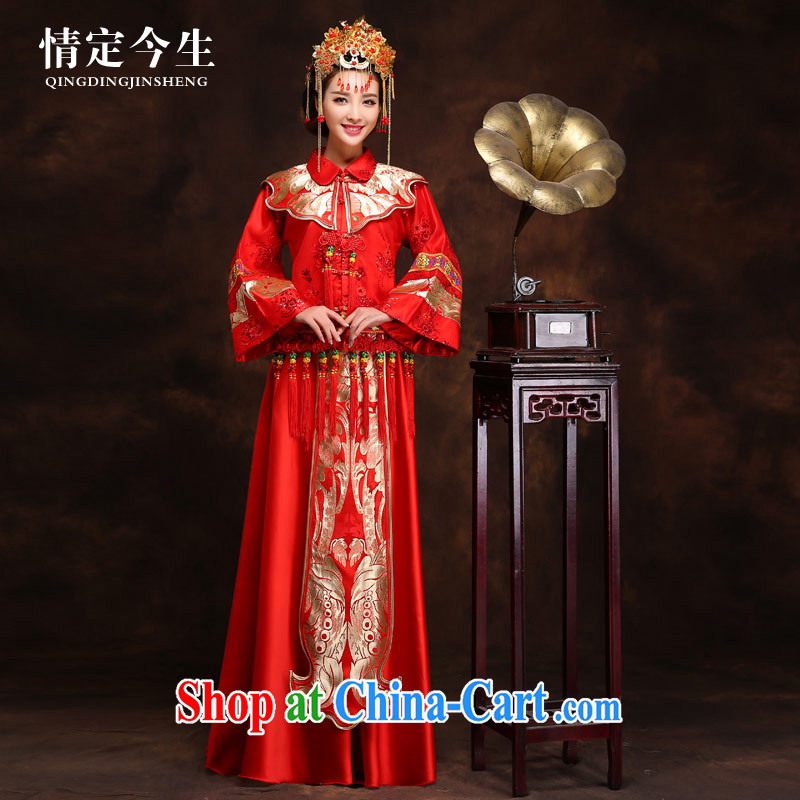Love Life Chinese qipao pregnant bride toast clothing wedding dress female Red back door Tang Women's clothes, long-serving Wo Fung Crown + Sau Wo service XXL waist 2 feet 3