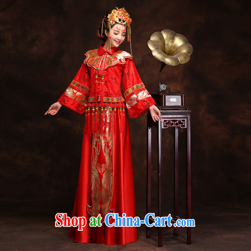 Love Life Chinese qipao pregnant bride toast clothing wedding dress female Red back door Tang Women's clothes, long-serving Wo Fung Crown + Sau Wo service XXL waist 2 feet 3, love life, and shopping on the Internet