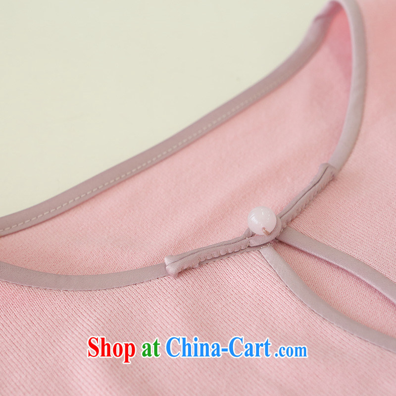 once and for all to be fatally jealous Heart long-sleeved Chinese knitting T-shirt autumn and the Chinese wind Chinese Tang Women's clothes ethnic wind pink L, fatally jealous once and for all, and shopping on the Internet