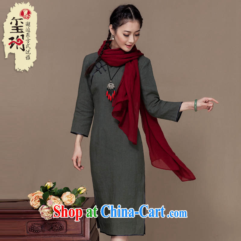 Yin Yue seal 2015 autumn new linen dresses of Korea wind energy energy improved daily long-sleeved long cheongsam dress brown M seal, Yin Yue, shopping on the Internet